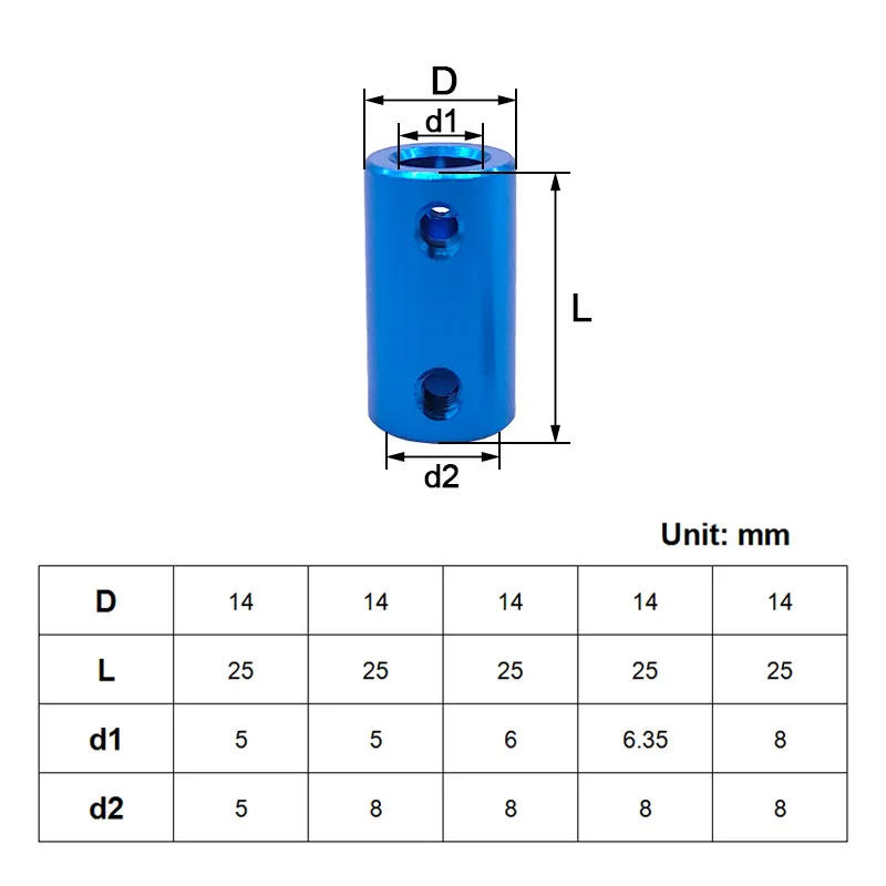 Description Picture 3 of item3pcs coupling D14L25 5*5 5*8 6*8 6.35*8 8*8 shaft CNC coupler aluminium alloy coupling
