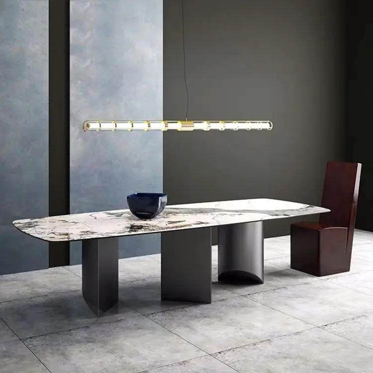 Description Picture 3 of itemHigh-end custom Italian light luxury light dining table marble rock plate  rectangular dining table restaurant villa table