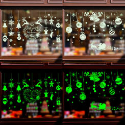 2pcs/set Christmas Luminous Sticker Glow In The Dark Elk Bell Snowflake Wall Decal Xmas Home Kids Room Window Sticker Decoration