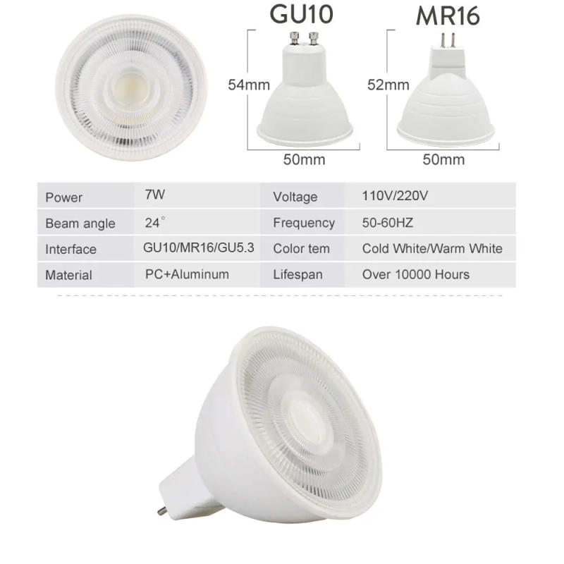 Description Picture 3 of itemLED Bulb Lights GU10 MR16 GU5.3 7W Dimmable 110v 220V COB Spotlight Bulb Warm/Cool White LED Lamp For Home Chandelier Downlight
