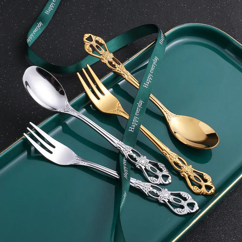 Description Picture 3 of item24pcs Cutlery Set Gold Dinnerware Stainless Steel Royal Spoon Forks Knives Kitchen Western Dinner Silverware Tableware Gift