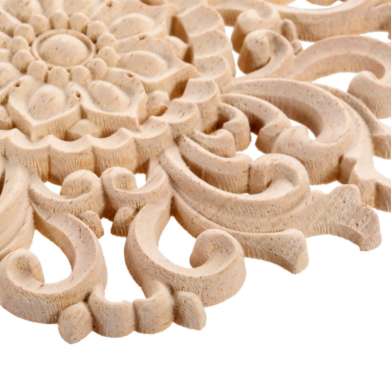 Description Picture 4 of item1pc Round Flower Wood Carving Decal Unpainted Disc Onlay Decor Door Furniture Symmetrical Court European Style 10cm 3D Disc