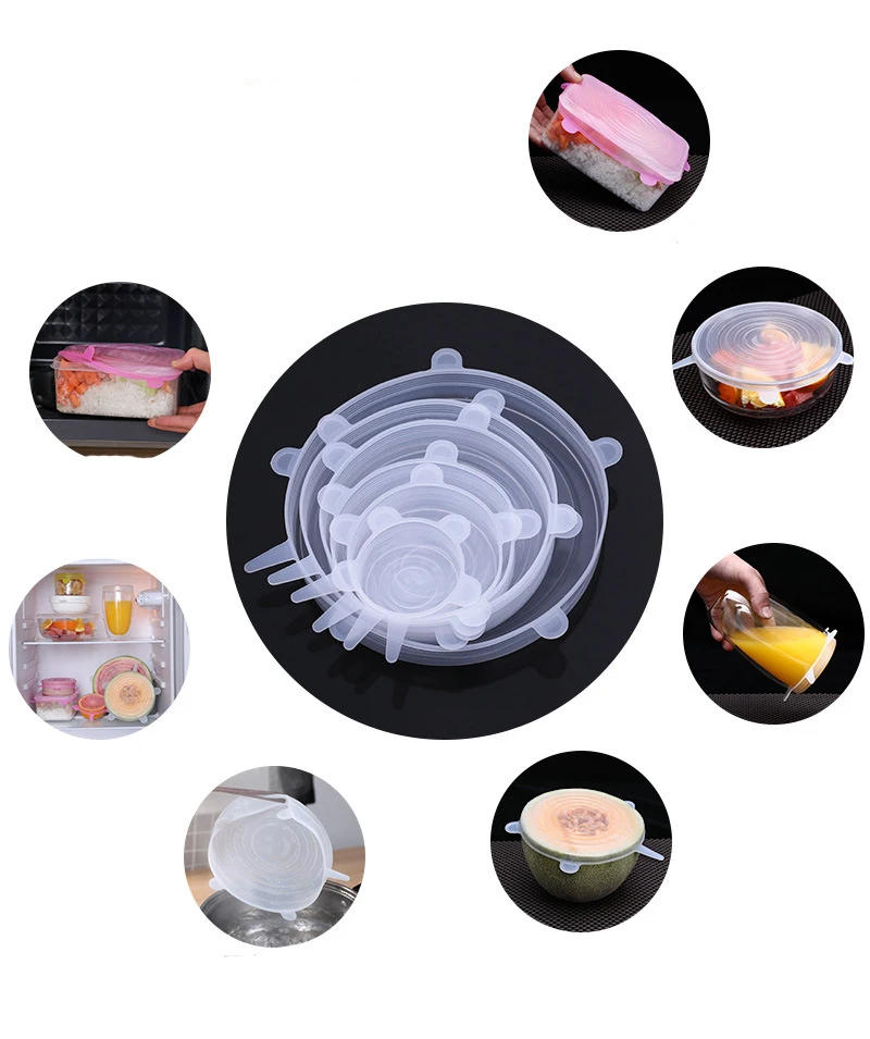 Description Picture 5 of item6pcs Food Silicone Cover Cap Universal Silicone Lids Cookware Bowl Reusable Stretch Lids Pot Lids Kitchen Accessories