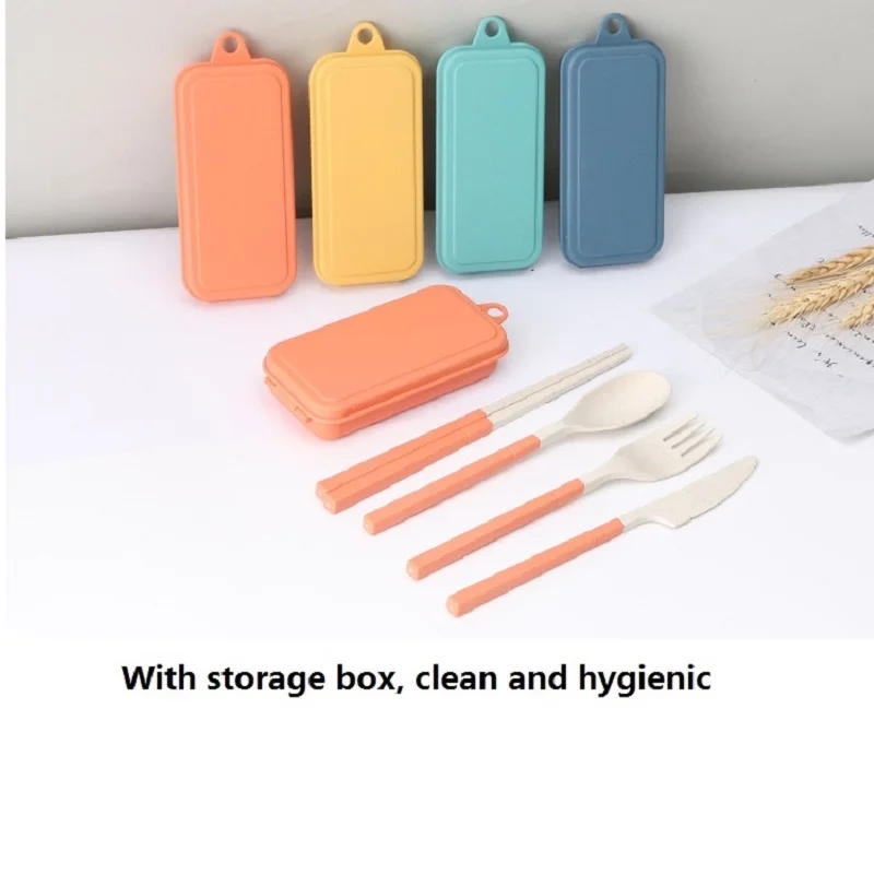 Description Picture 4 of itemFoldable Wheat Straw Spoon Fork Knife Chopsticks Cutlery Set With Box Removable Dinnerware For Outdoor Travel Picnic Tableware