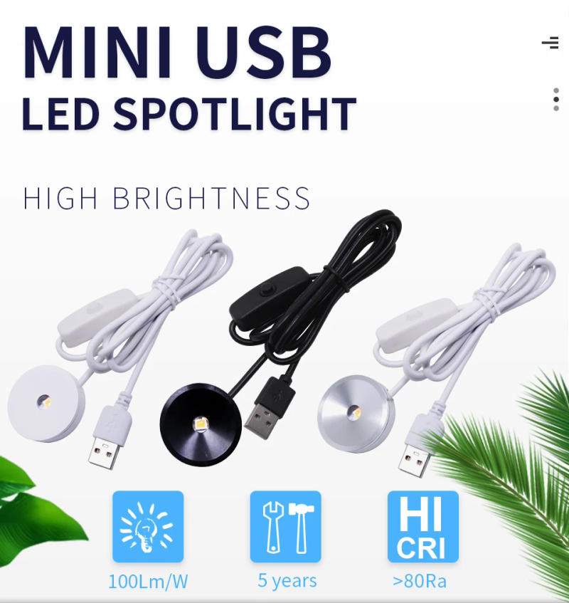 Description Picture 3 of itemetrnLED USB Led Light Mini Spotlight Round Dimmable 5V with Switch Surface Mounted Cabinet Display Lamp Ceiling Spot Home Black