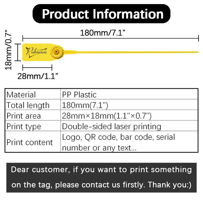 Description Picture 3 of itemPobsuier 100Pcs Custom Plastic Labels Clothing Brand Tag Disposable Personalized Security Hang Tags for Clothes Shoes 180mm/7.1"