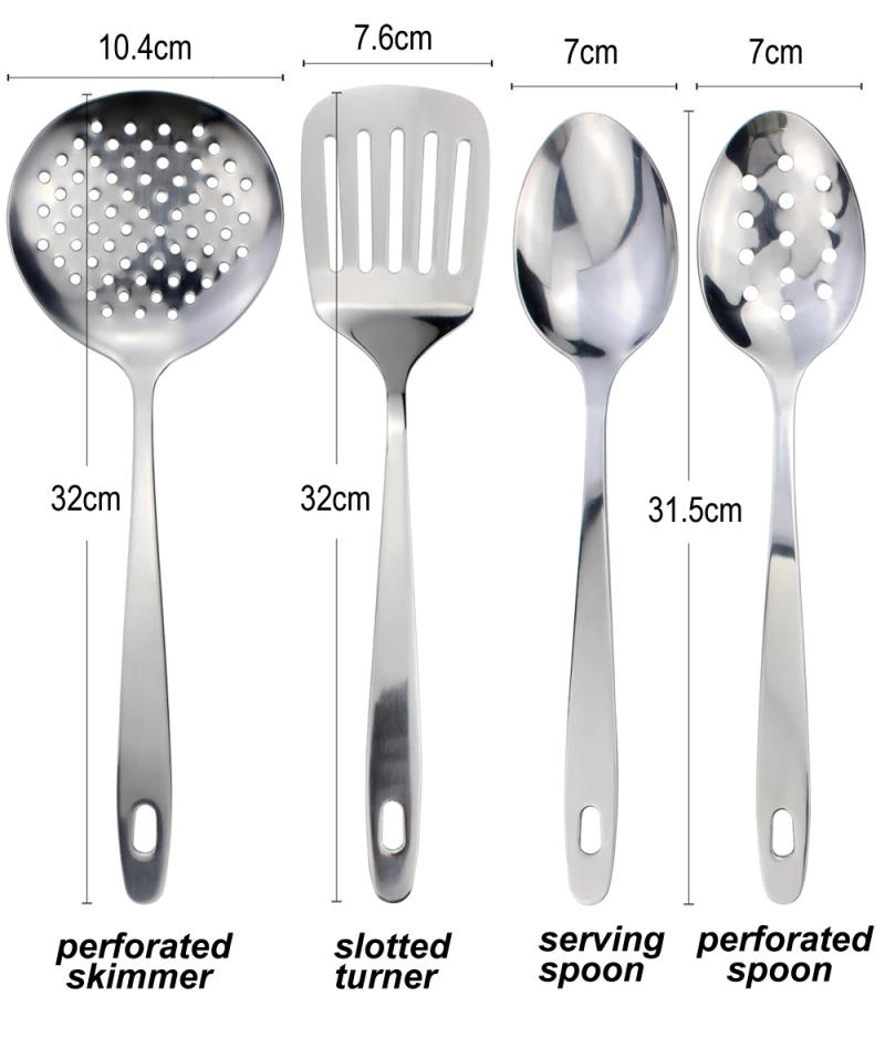 Description Picture 3 of itemLUCF Stainless Steel Hanging Kitchenware Spoons/Ladle/Skimmer/Spatula/Masher/Meat Fork Cooking Tools Baking Utensils For Kitchen