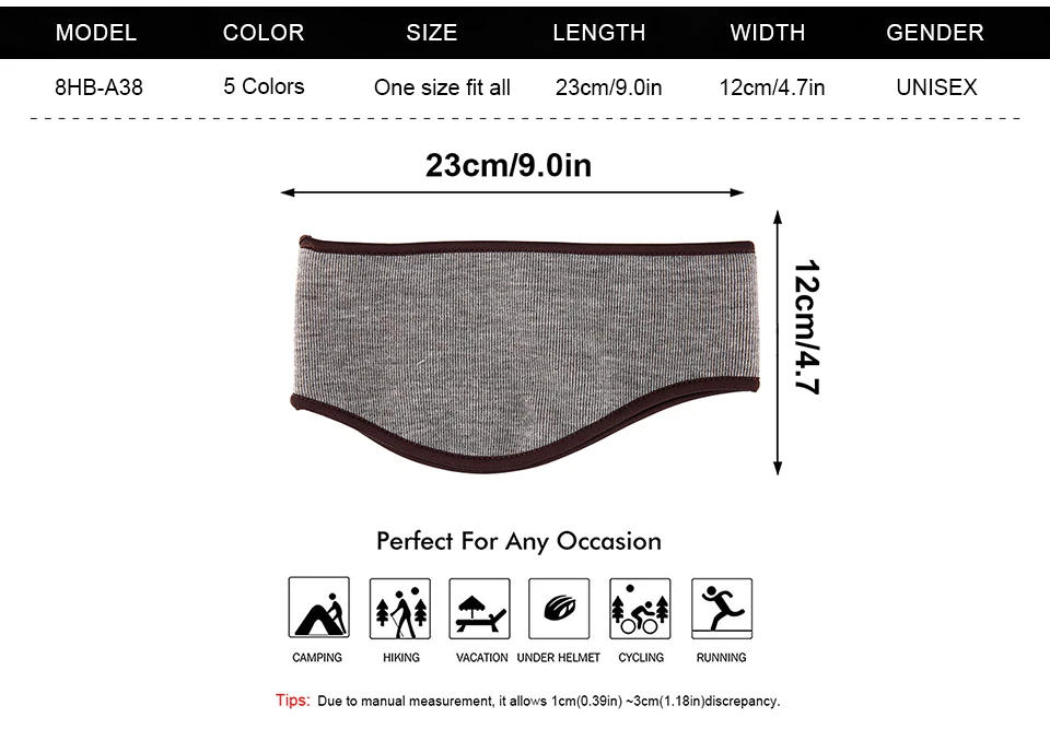 Description Picture 6 of itemWinter Sport Sweatband Warm Headband Thermal Fleece Head Band Gym Ski Yoga Fitness Cycling Tennis Running Hair Bandage Men Women