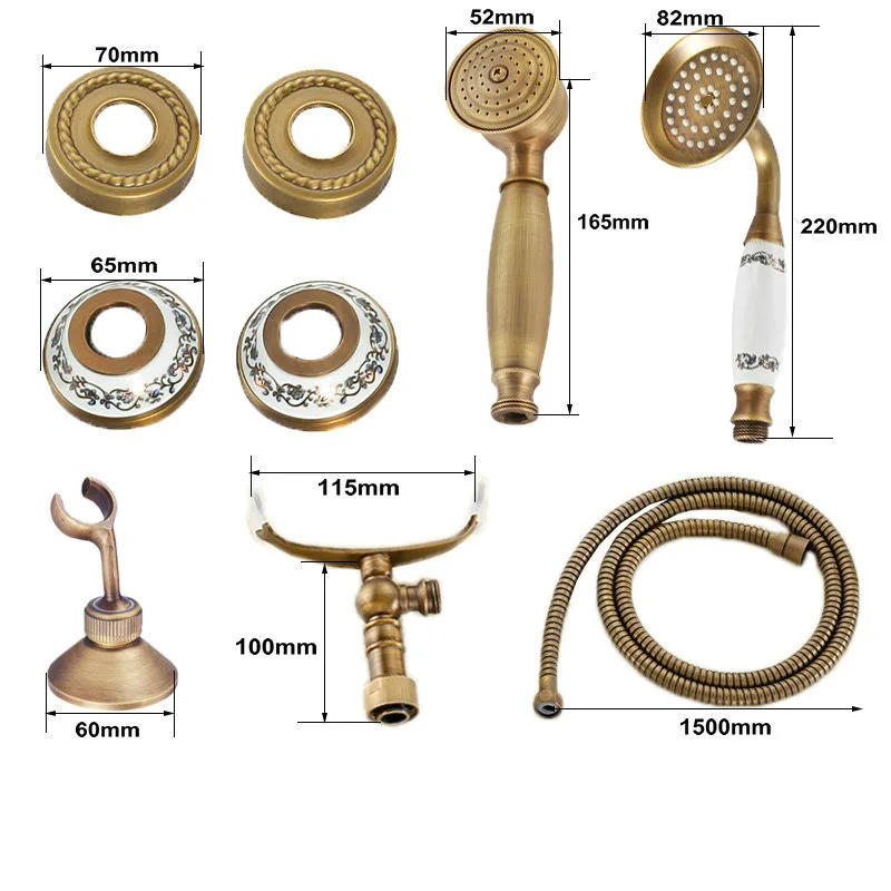Description Picture 3 of itemAntique Brushed Brass Bath Faucets Wall Mounted Bathroom Basin Mixer Tap Crane With Hand Shower Head Bath & Shower Faucet