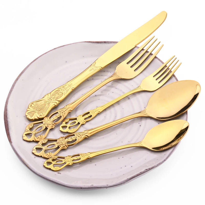 Description Picture 3 of item6/30Pcs Royal Colorful Dinnerware Set Knife Dessert Fork Spoon Cutlery Set Stainless Steel Silverware Kitchen Tableware Flatware