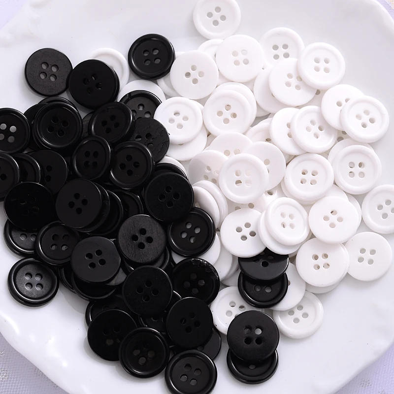 Description Picture 4 of item24L(15mm)  50Pcs Black/White Resin Buttons Round 4 Holes Solid Color Buttons For Clothes Shirt DIY Bottons Apparrel Accessories