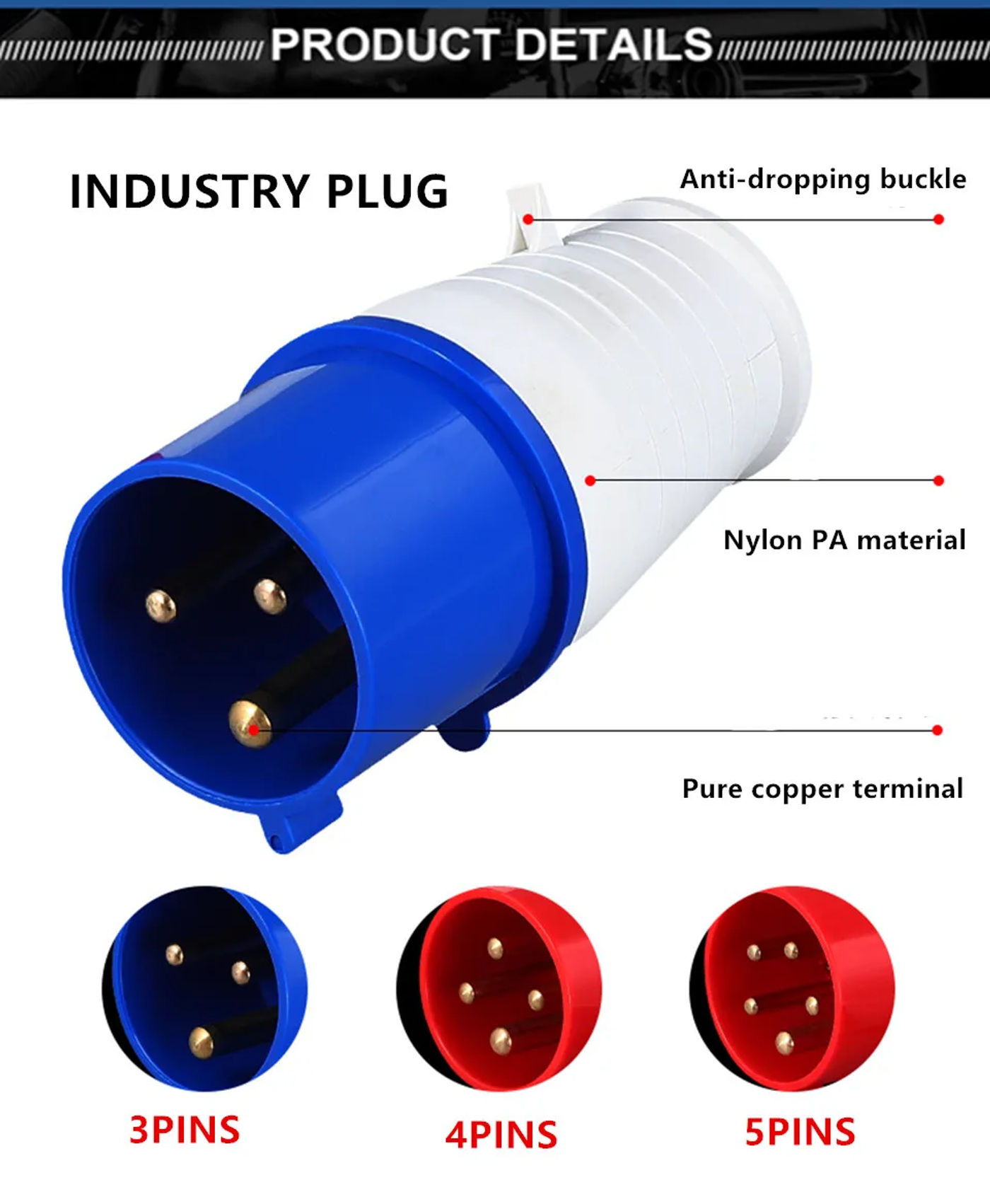 Description Picture 4 of item1PC Waterproof Industry Plug Wall Surface Mount Socket 3/4/5 PIN 16A 32A Male Female Electrical Connector Coupler Panel Aviation