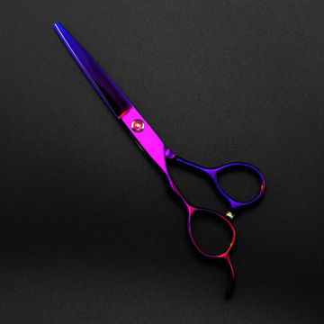 Customize logo Japan 440c Left hand 6 inch purple cut hair scissors cutting barber haircut thinning shears Hairdresser scissors