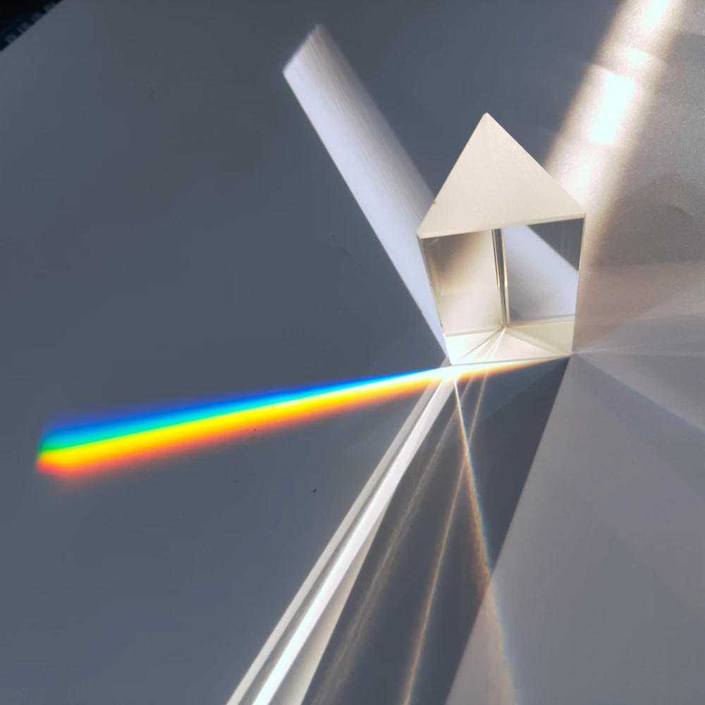 Description Picture 3 of item30x30x50mm Triangular Prism BK7 Optical Prisms Glass Physics Teaching Refracted Light Spectrum Rainbow Children Students Present