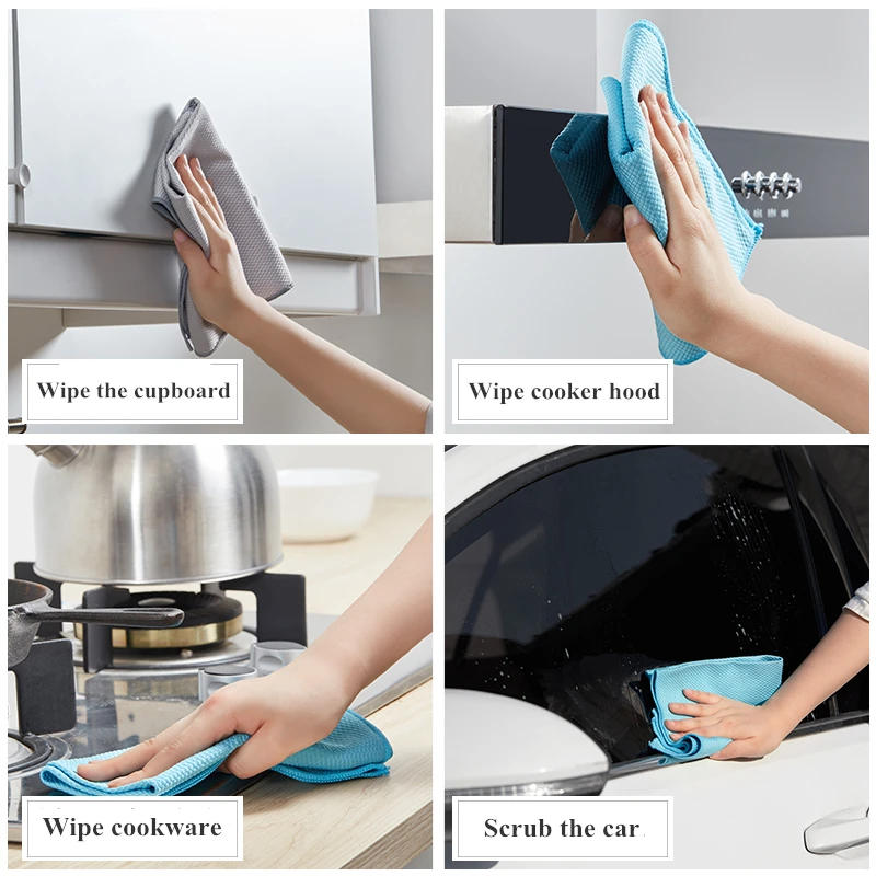 Description Picture 6 of item3PCS 12 x12 in Microfiber Glass Cleaning Cloths Bathroom Rags Lint Free Easily Clean Windows & Mirrors Dishcloth Kitchen Towel