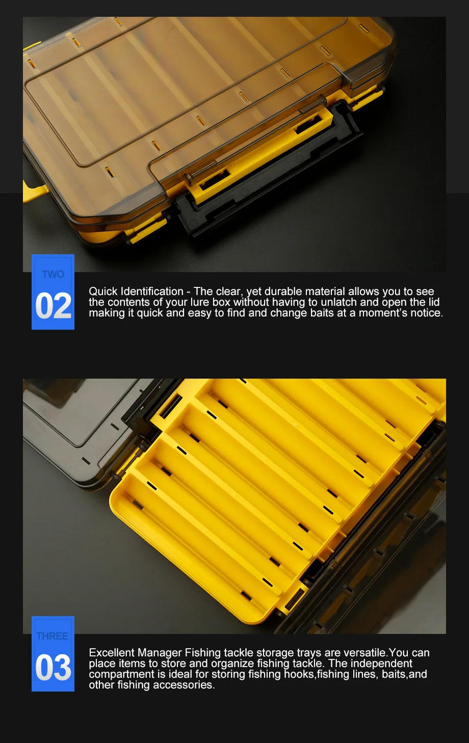 Description Picture 4 of itemFishing Tackle Box Lure Storage 14 Compartments Double Sided Open Case Strength Container Baits Gear Accesorios Pesca Tools Set