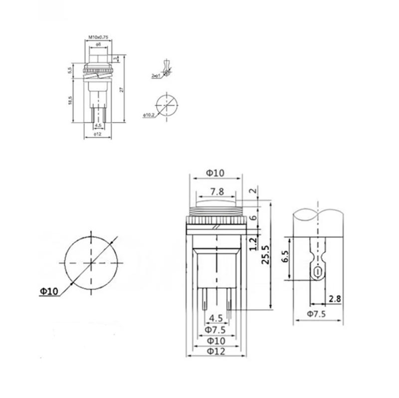 Description Picture 2 of item10pcs 10MM small push button switch 0.5A 250VAC DS-314 DS-316 lock-free self-reset point push switch Momentary OFF-(ON)