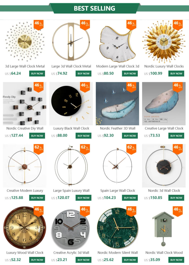 Description Picture 2 of item3d Large Wall Clock Metal Living Room Creative Modern Gold Silent 70X70CM Nordic Luxury Home Loft Horloge Mural Wall Decor SC320