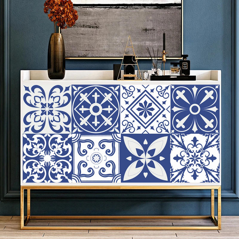 Description Picture 5 of item10/15/20cm Mediterranean Blue Tiles Wall Sticker Kitchen Backsplash Bathroom Wardrobe Peel & Stick Matte Surface Wallpaper