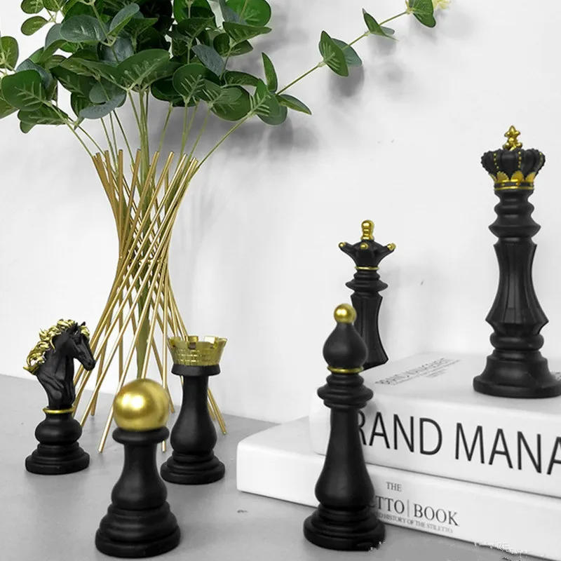 Description Picture 6 of itemBlack International Chess Set  Figurines King Queen Knight Bishop Chariot Chess Pieces Board Games Accessories Retro Home Decor