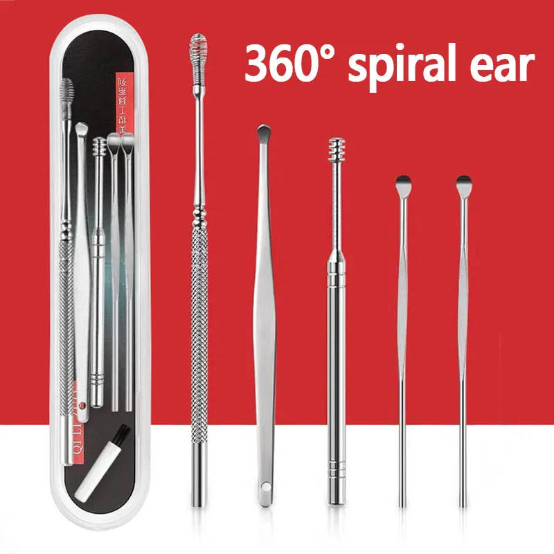 Description Picture 3 of item6Pcs/set Ear Wax Pickers Stainless Steel Earpick Wax Remover piercing kit earwax Curette Spoon Care Ear Clean Toolear cleaner