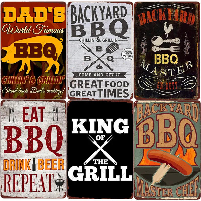 Description Picture 2 of itemBackyard BBQ Sign Vintage Grill King Metal Tin Sign Bar Pub Garden Decor Dad's BBQ Wall Plate Chillin&Grillin Retro Plaque N377