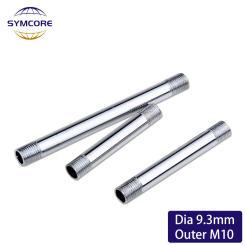 2pcs Dia 9.3mm Two External Teeth M10 Straight Tube Chrome Iron Rod Hollow Tooth Tube Table Lamp Floor Light Connection Tube