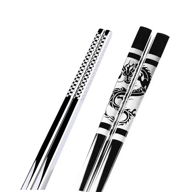 Description Picture 3 of itemFood Sushi Stainless Alloy Fishs Iron Tableware Dragon Anti Chinese Non Slip Chopsticks Long Rice Portable Metal Steel Black