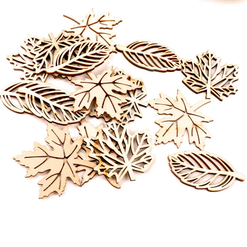 Description Picture 2 of itemNatual Wooden Leaves Pattern Scrapbooking Painting Craft Handmade Accessory Sewing Home Decoration DIY 50-52mm 10pcs