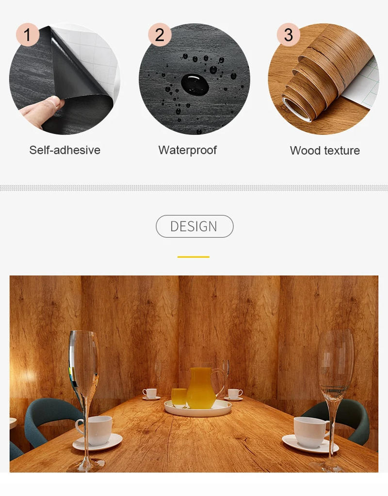Description Picture 3 of itemYUNPOINT Wood Grain Self-Adhesive PVC Wallpaper Tabletop Renovation Stickers Bedroom Wardrobe Cabinet Waterproof Decorative Film