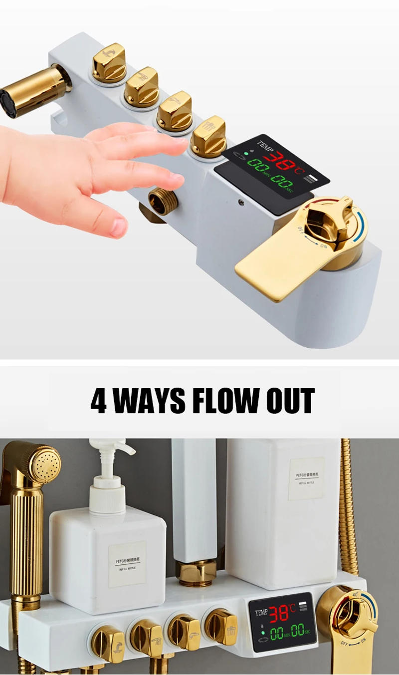 Description Picture 6 of itemThermostatic Shower System Bathroom Smart Digital Shower Set Wall Mount Hot Cold Bath Faucet Square Spray SPA Rainfall White Tap