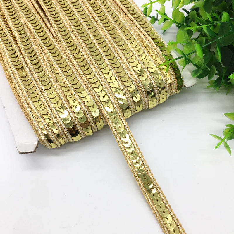 Description Picture 5 of item3 yards 13mm Sequins Ribbon Lace Trim Sequin Fabric For Dress Clothes Headdress Bridal Sewing Accessories DIY