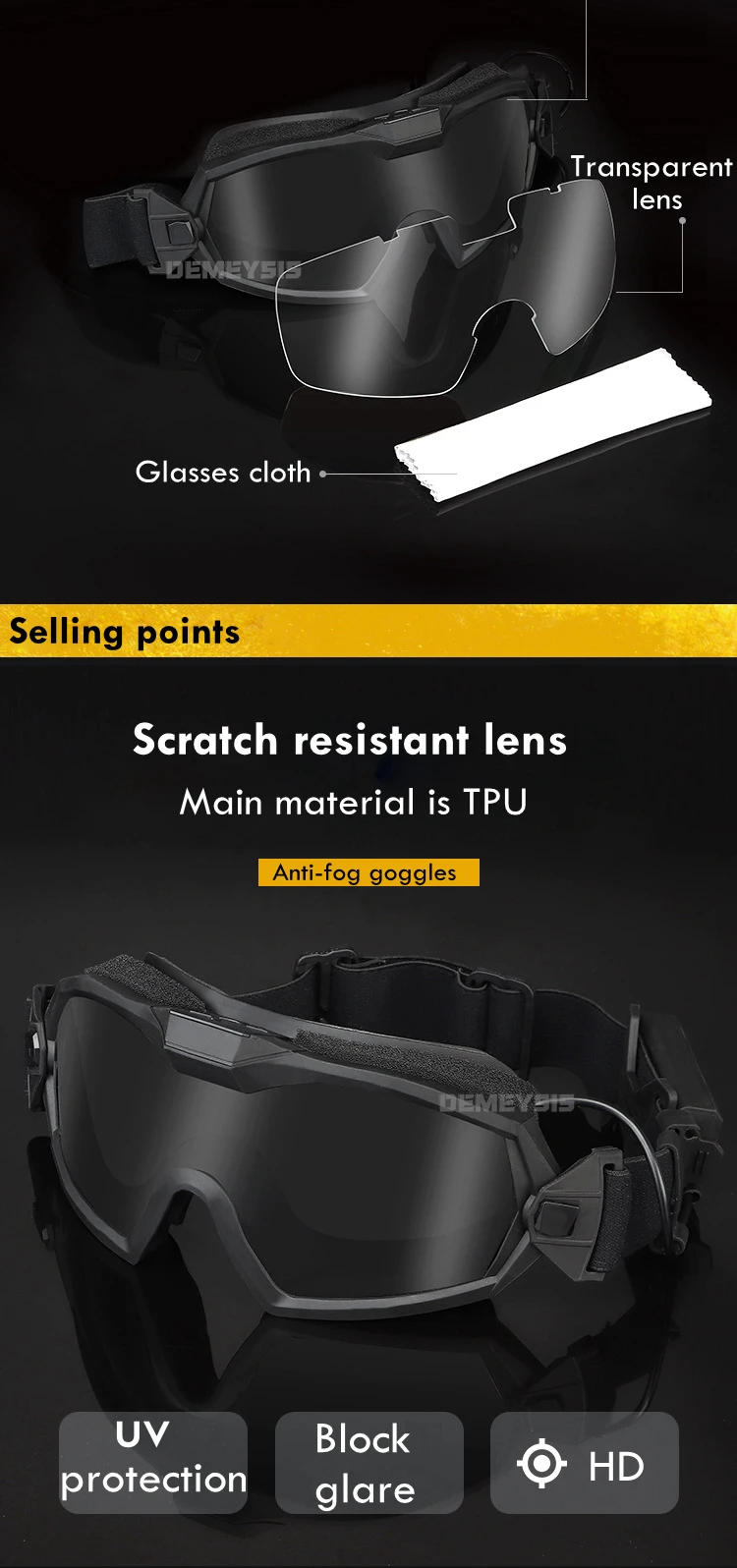 Description Picture 5 of itemTactical Goggles with Micro Fan Ourdoor Sport Airsoft Cs Wargame Shooting Glasses for Paintball Eyewear Hiking Sunglasses