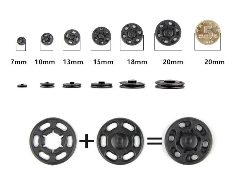 Description Picture 3 of itemFree Shipping 100pcs 7mm/10mm/13mm/15mm/18mm/21mm Small ABS plastic Snap Fasteners Press Button Stud sewing accessory