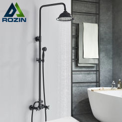 Bathroom Rainfall Shower Mixer Faucet Dual Handle Brass Black Shower Set Faucet Wall Mount Rainfall Shower Mixer Tap Handshower