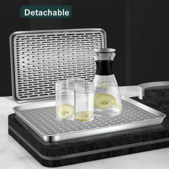 304 Stainless Steel Chinese Tea Tray Rectangle Hollow Drain Board Barbecue Filter Oil Plate Cup Food Storage Pan Ceremony Tools