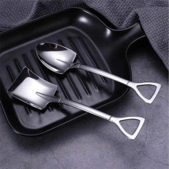 2Pcs Coffee Spoon Cutlery Set Stainless Steel Retro Iron Shovel Ice Cream Spoon Scoop Creative Spoon tea-spoon Fashion Tableware