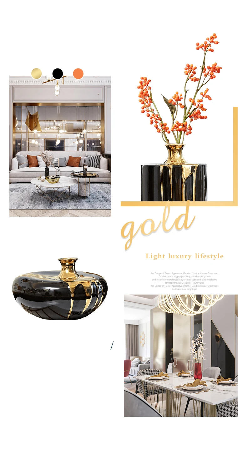 Description Picture 3 of itemModern Luxury Ceramic Vase Flower Arrangement Dried Flower Decoration Black Gold Vase Living Room Decoration Flower Vase Home