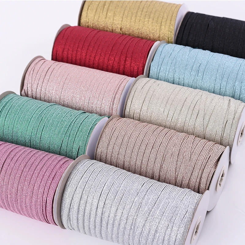 Description Picture 4 of item144yard/roll 6mm Gold Silver Red Colorful Elastic Sewing Elastic Band Flat Rubber Band Waist Band Stretch Rope Elastic Ribbon