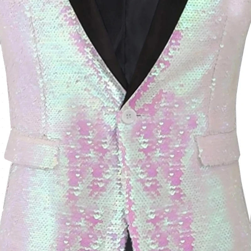 Description Picture 6 of itemShawl Collar Sequins Suit Jackets Male Singer Host Bar Concert Pink White Sequin Stage Blazer Prom Wedding Party Tuxedo Costume