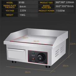 1500W Stainless Steel Electric Grill Flat Pan Desktop Griddle Teppanyaki Large Capacity Electric Griddle Machine