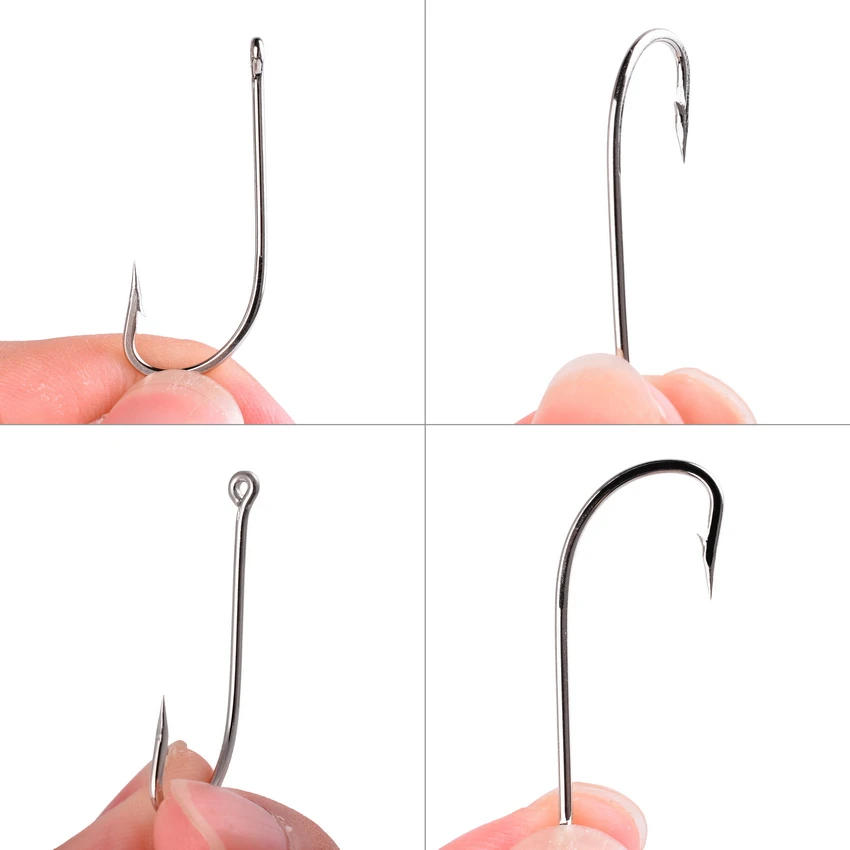 Description Picture 3 of item100pcs/ Box Long Shank Sea Fishing Hook 1#-10# Fishhook Stainless Steel Sharp Barbed Offset Narrow Bait Fishing Hooks Saltwater