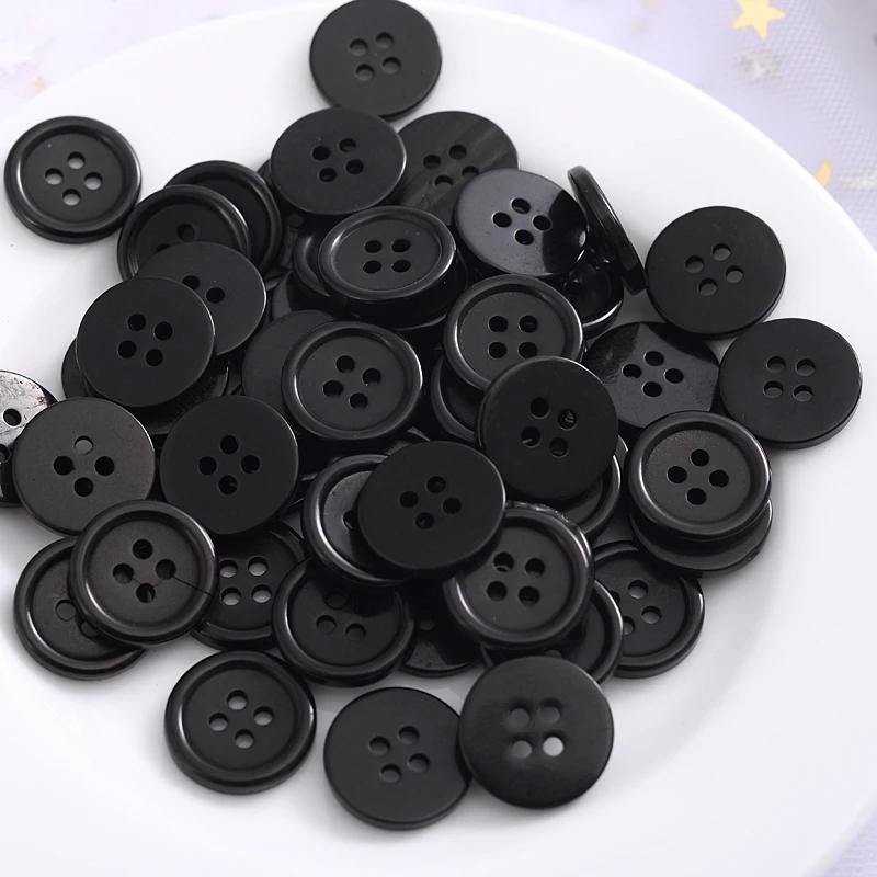 Description Picture 3 of item24L(15mm)  50Pcs Black/White Resin Buttons Round 4 Holes Solid Color Buttons For Clothes Shirt DIY Bottons Apparrel Accessories