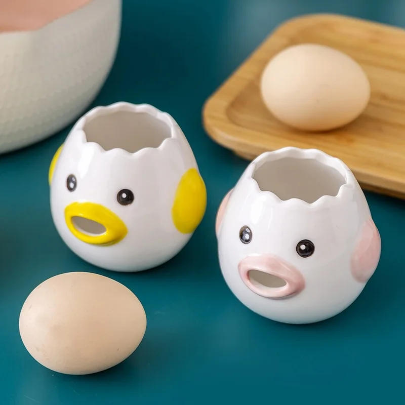 Description Picture 5 of itemEgg White Separator Cute Chicken Ceramic Egg Yolk Protein Separator Egg Filter Kitchen Tools Baking Accessories Egg Holder