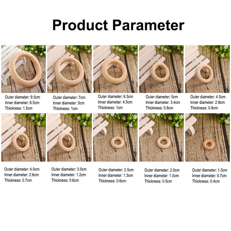 Description Picture 6 of item15-100MM Natural Wooden Circle DIY Crafts Embellishment For Jewelry Making Wooden Ring Children Kids Teething Wooden Ornaments