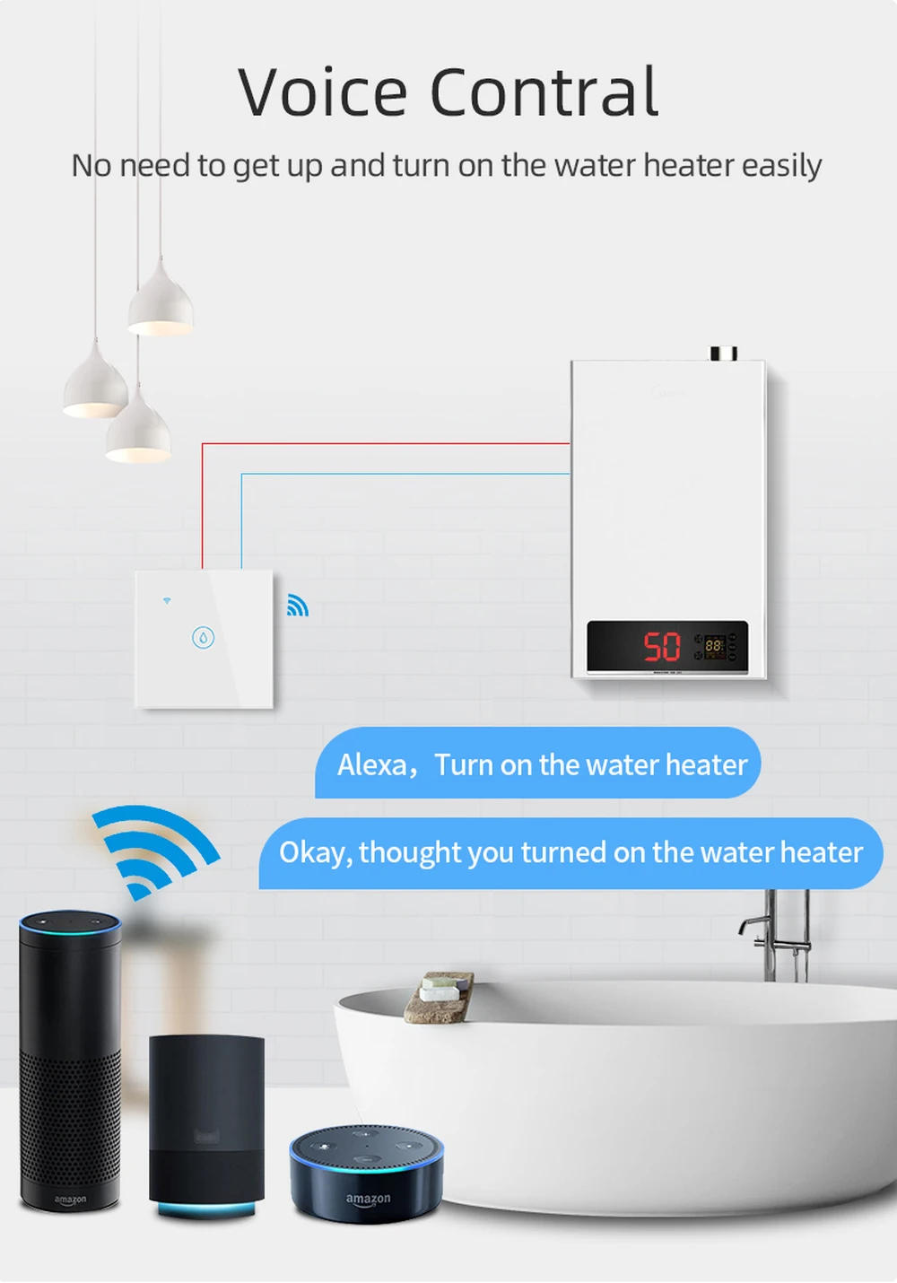 Description Picture 4 of itemWifi Boiler Smart Switch 40A 8000W High Power Water Heater Switches Tuya EU/US Standard Luxuray Glass Touch Timer Voice Control