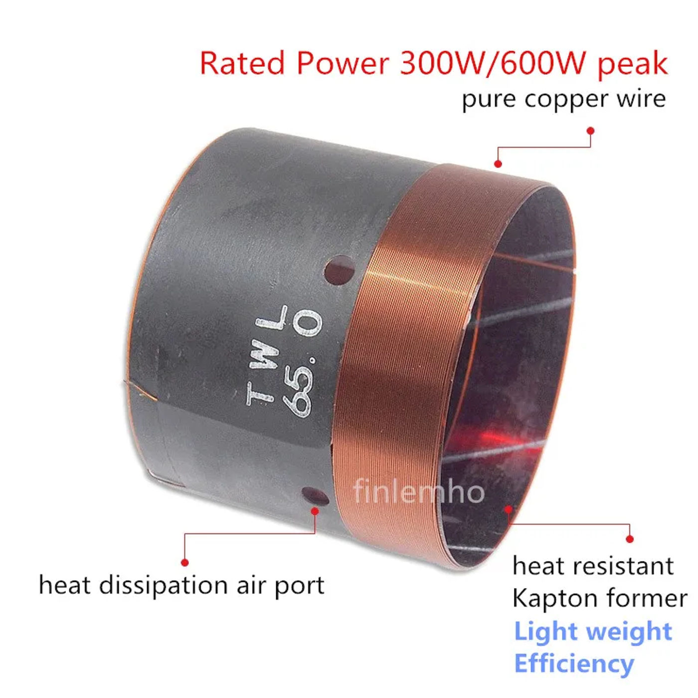 Description Picture 3 of item65mm Speaker Woofer Voice Coil 600W Peak Home Theater Bass Repair Parts With Round Copper Wire Kapton Former