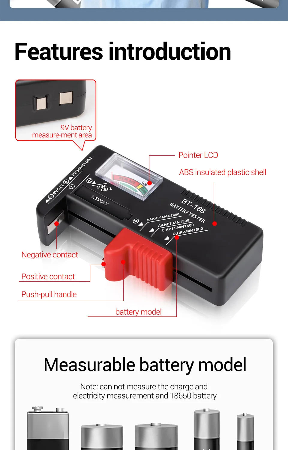Description Picture 4 of itemANENG BT-168 Digital Battery Testers Lithium Battery Capacity Tester Display Checkered Analyzer Display AAA AA Button Cell