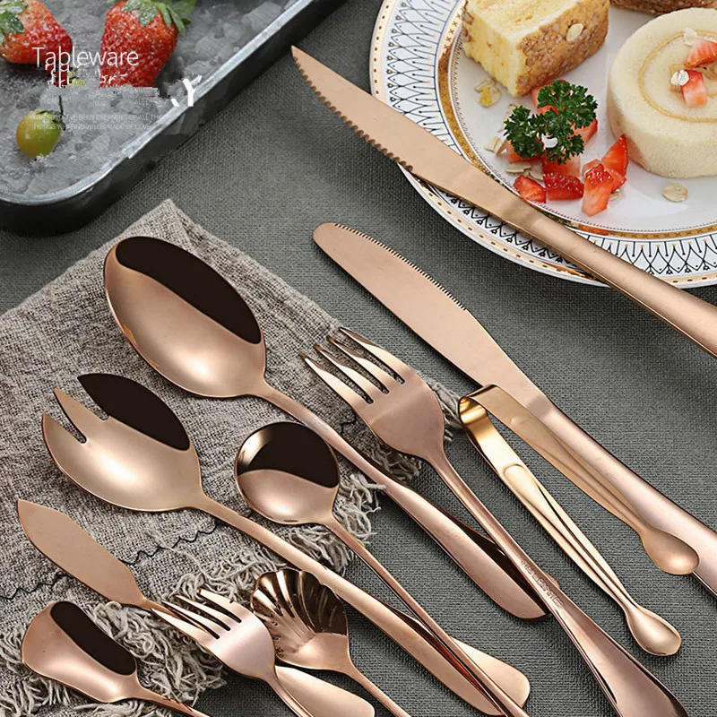 Description Picture 5 of itemRose Gold Tableware Cutlery Set Stainless Steel Dinnerware Set Forks Spoons Knives Dinner Set Complete Kitchen Tableware Mirror
