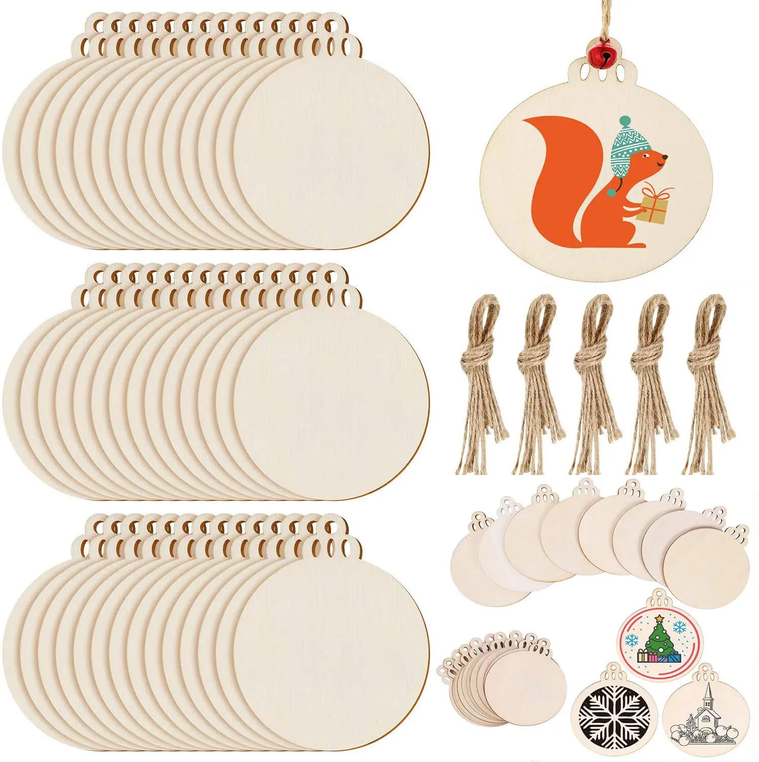 Description Picture 2 of item10/20Pcs Unfinished Wood Slices Circles with Holes Unfinished Natural Wood Slices DIY Crafts Wooden Christmas Tree Ornaments